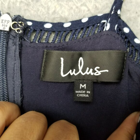 Lulus Dress Womens Medium Blue Polkadot Sleeveless Back Zip Retro Rockabilly - Picture 7 of 12